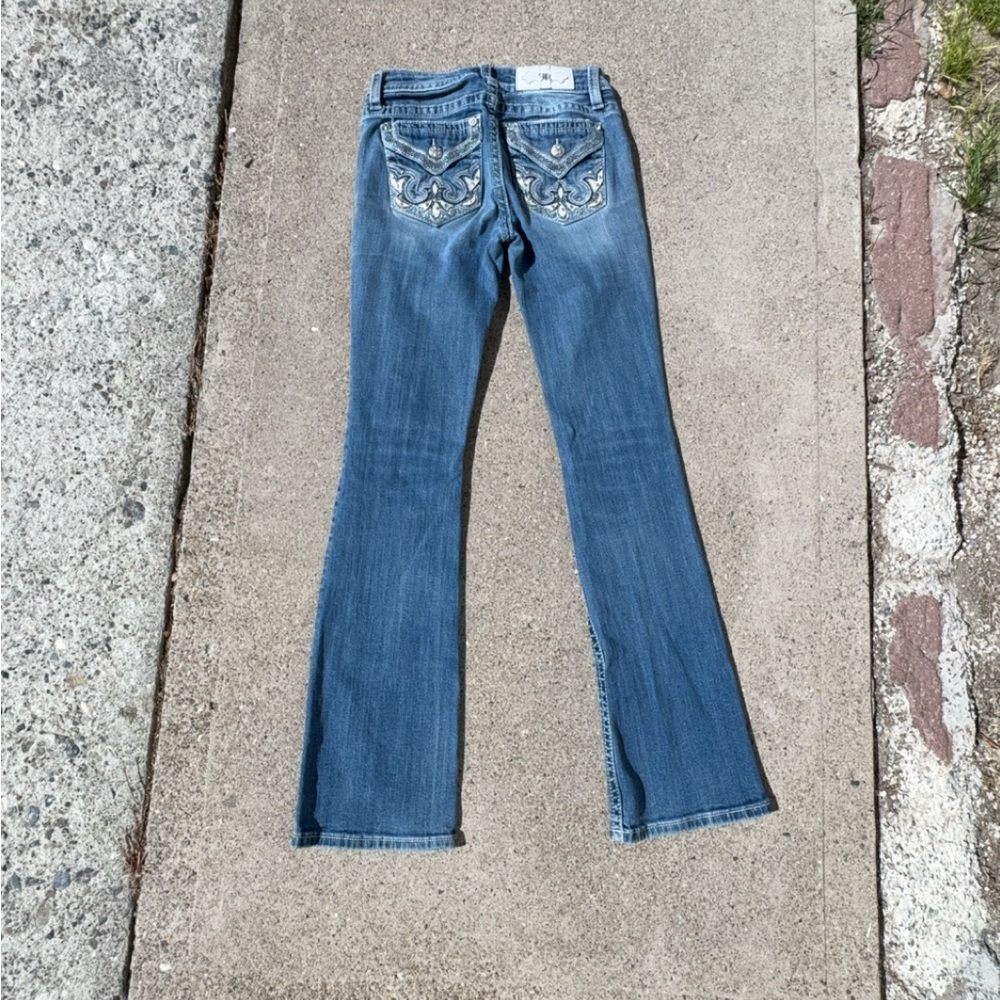 Miss Me Blue Boot Cut Jeans with Embellished Pockets
